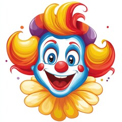 Naklejka premium Colorful Cartoon Clown with Bright Hair and Cheerful Expression - Fun and Lively Illustration