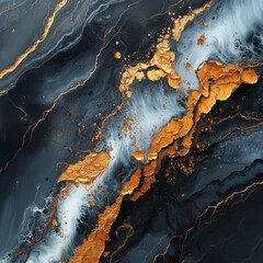 Obraz premium Abstract Liquid Art with Black, White, and Gold Marble Textures in Acrylics