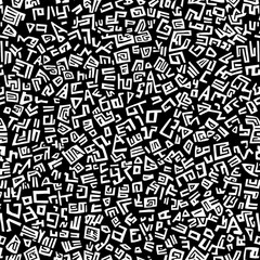 Fototapeta premium Abstract Black and White Geometric Pattern with Random Symbols and Shapes