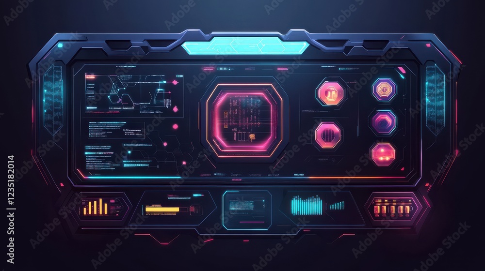 Poster futuristic neon user interface design for technology dashboard