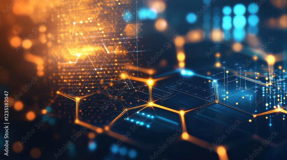 Poster abstract technology background with glowing elements and grids