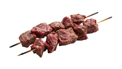 beef on a single shish kebab isolated on transparent white background, clipping path