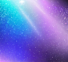 Fototapeta premium Night cloudy sky. Purple and blue abstract space with stars and sparkles. Cute dreamy wallpaper with magic light. Dark evening heaven landscape.gradient sunrise with twilight calm dusk.generative ai