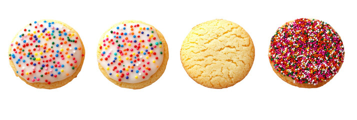 Colorful sprinkle and sugar cookies on transparent background for dessert lovers png