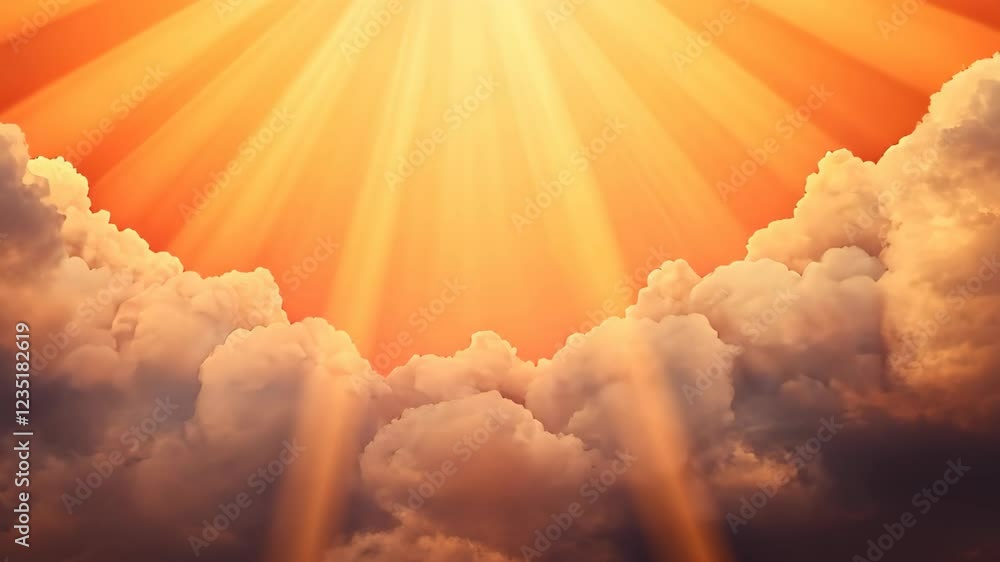 Poster golden sun rays breaking through cloudy sky at dawn creating a serene and peaceful atmosphere illumi