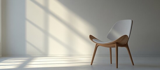 Modern minimalist chair in a sunlit room with soft shadows and neutral tones
