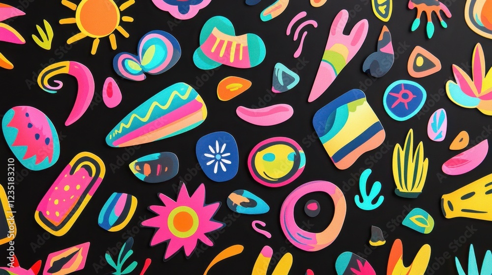 Poster vibrant abstract patterns and shapes on black background for art