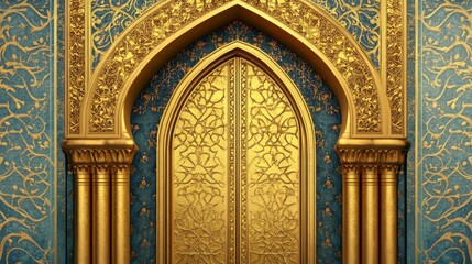 Ornate Gold Palace Doors Teal Wall Design