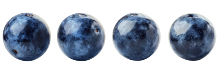 Close-up of fresh juicy blueberries in a row on transparent background png