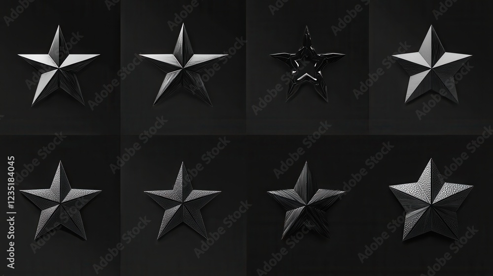 Aufkleber black star patterns collection on dark background for design use