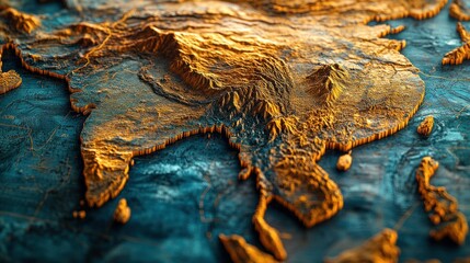 Detailed 3D relief map of Southeast Asia