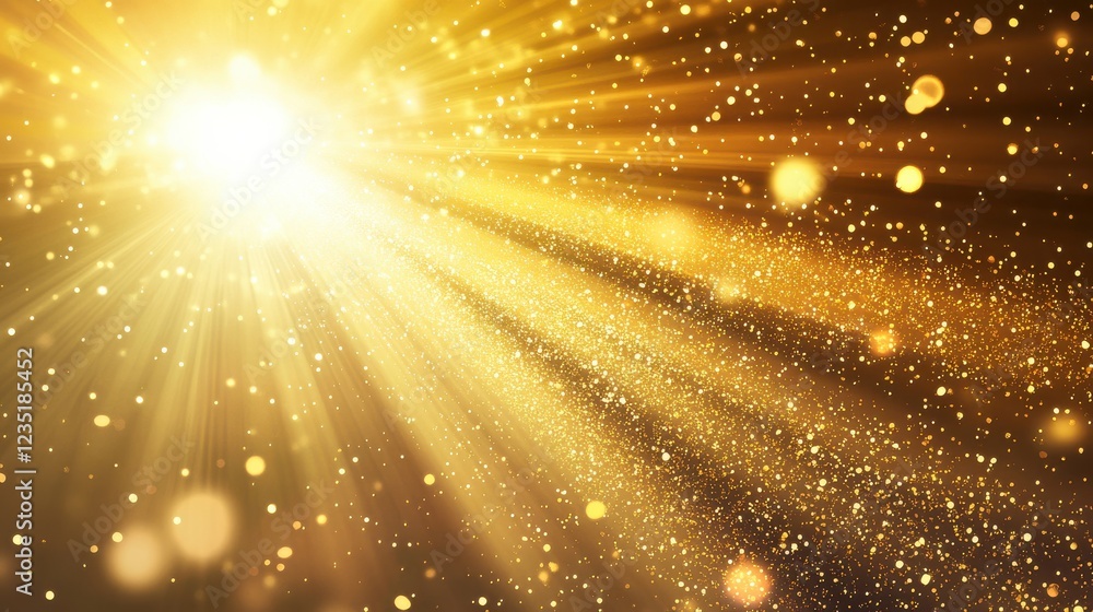 Poster glowing golden rays with shimmering particles in background