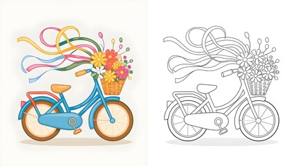 Vector illustration with coloring page version for aviation and transport themes for kids