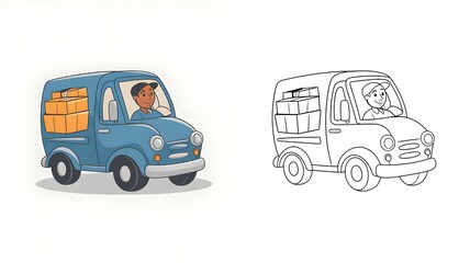 Vector illustration with coloring page version for aviation and transport themes for kids