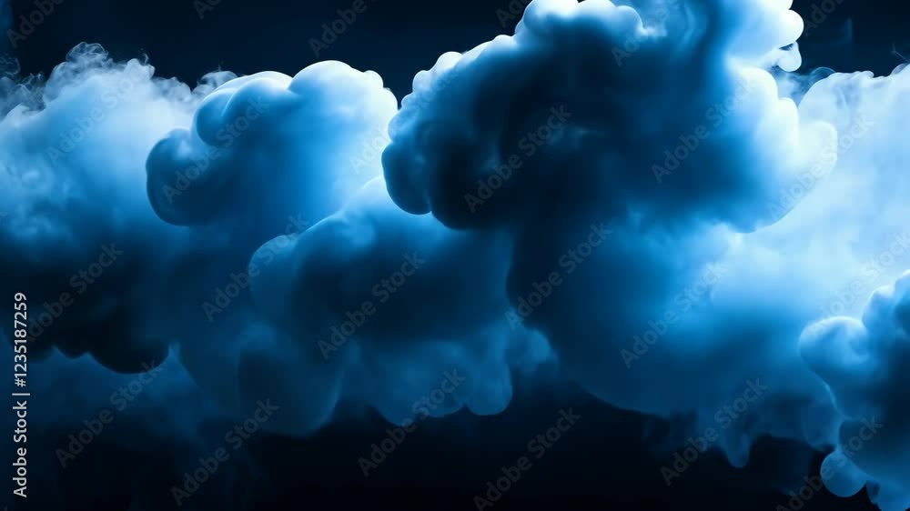 Poster dark blue smoke billows across a dark backdrop creating a dynamic visual effect in the atmosphere
