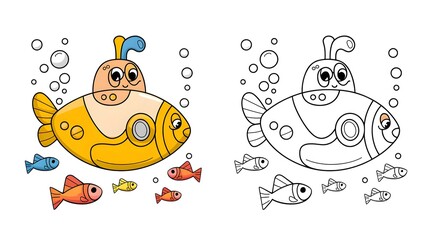 Vector illustration with coloring page version for aviation and transport themes for kids