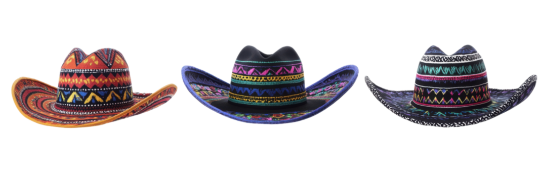 Lebendige mexikanische Sombreros mit farbenfrohen Mustern und Designs png