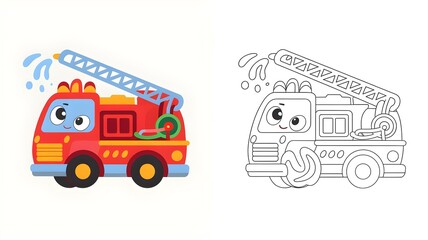 Vector illustration with coloring page version for aviation and transport themes for kids