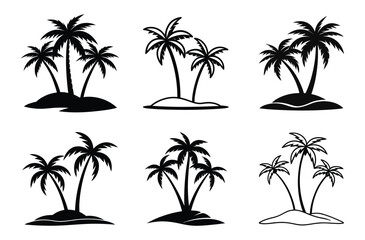 Palm tree Silhouette, set of black silhouettes of a palm tree, silhouette of a palm tree isolated, Tropical and Nature
