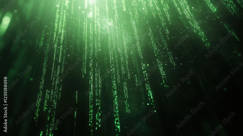 Aufkleber glowing green vertical lines with sparkles in digital background