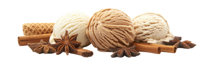 Vanille-Zimt-Eiskugeln mit Sternanis und Waffeltüten png
