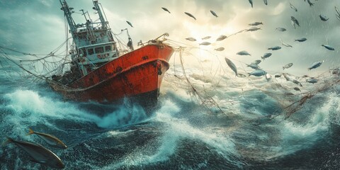 The Rise of Mechanized Fishing: Efficient Harvesting of Abundant Fish Stocks with Advanced Nets