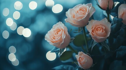 Beautiful Peach Roses Bouquet Soft Bokeh Background