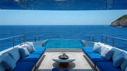 Fototapeta premium A large yacht with a blue pool and a blue couch