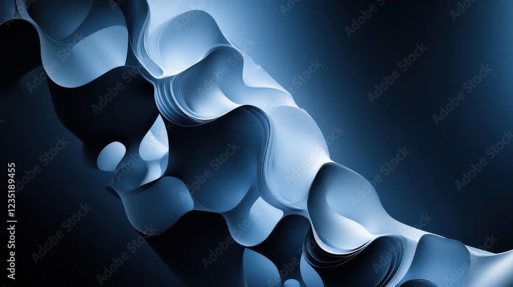 Poster elegant blue abstract waves with soft curves and fluid shapes