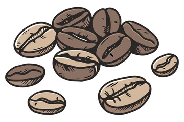  Photograph of 11 coffee beans arranged on a white background, high quality, jpeg artifacts, realistic, brown color, shiny texture, different sizes and shapes, some beans are whole and some are split,