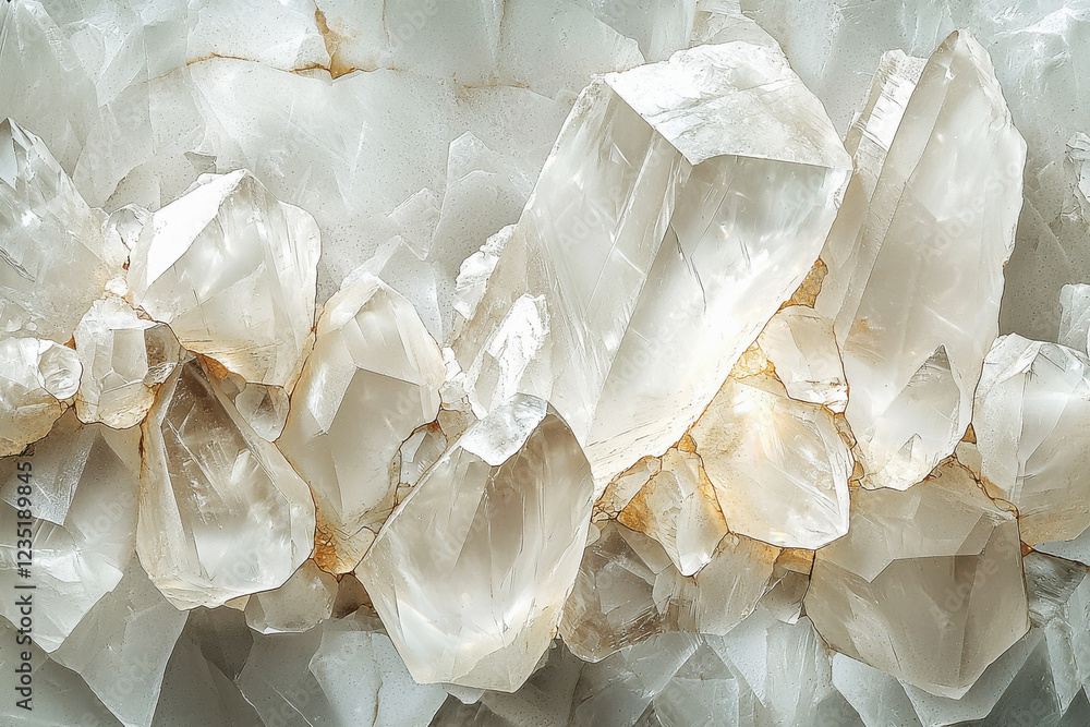 Poster detailed quartz texture showcasing translucent white tones and visible crystal formations creating a