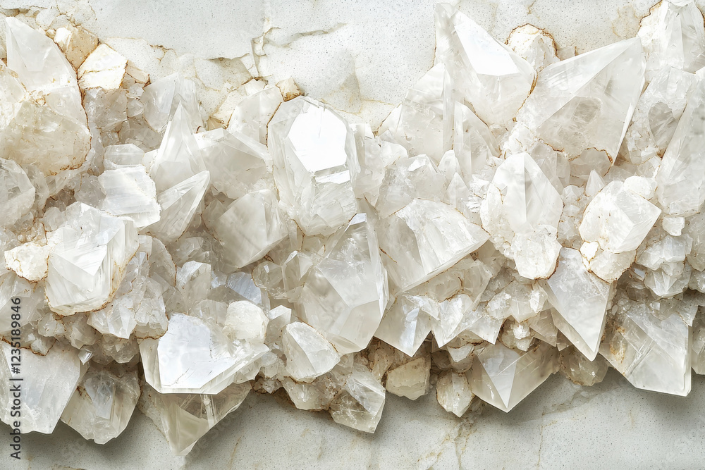 Poster elegant quartz texture showcasing translucent white tones and distinct crystal formations in a natur