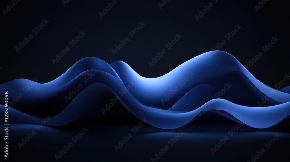 Poster abstract blue waves on dark background with smooth curves and lines