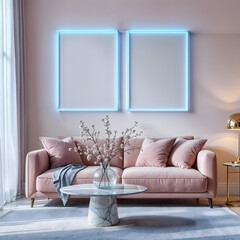 Vertical Poster Frame Mockup in a Modern Living Room with Marble Console
