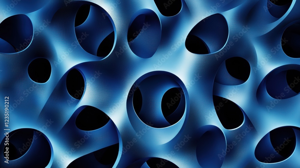 Poster abstract blue wave pattern with curved structures and dark background