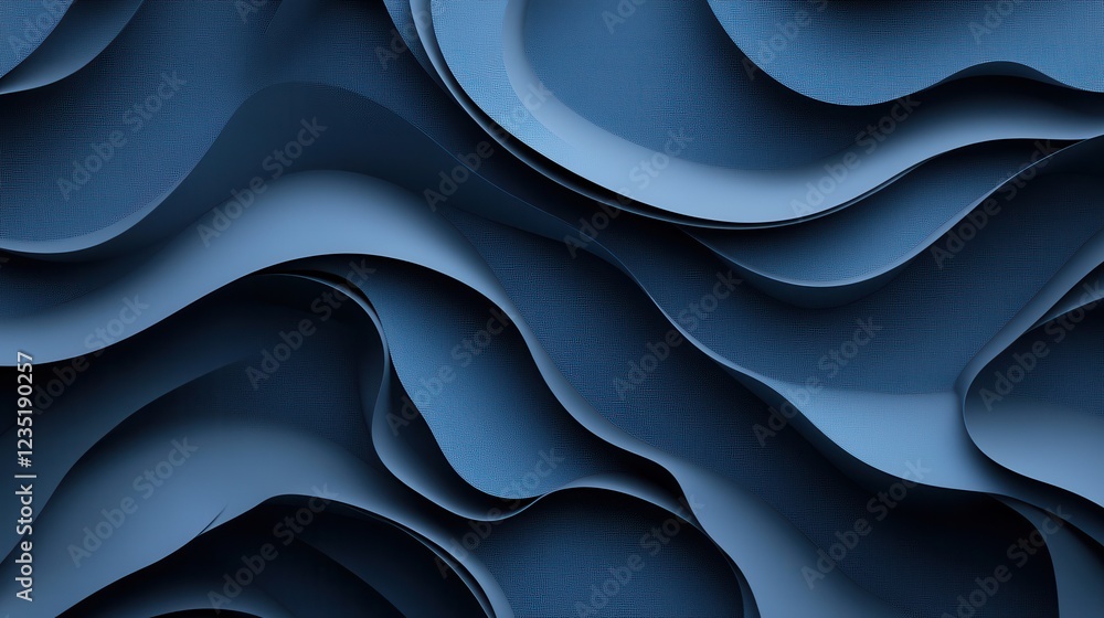 Poster abstract blue waves of curved paper textures with depth and flow