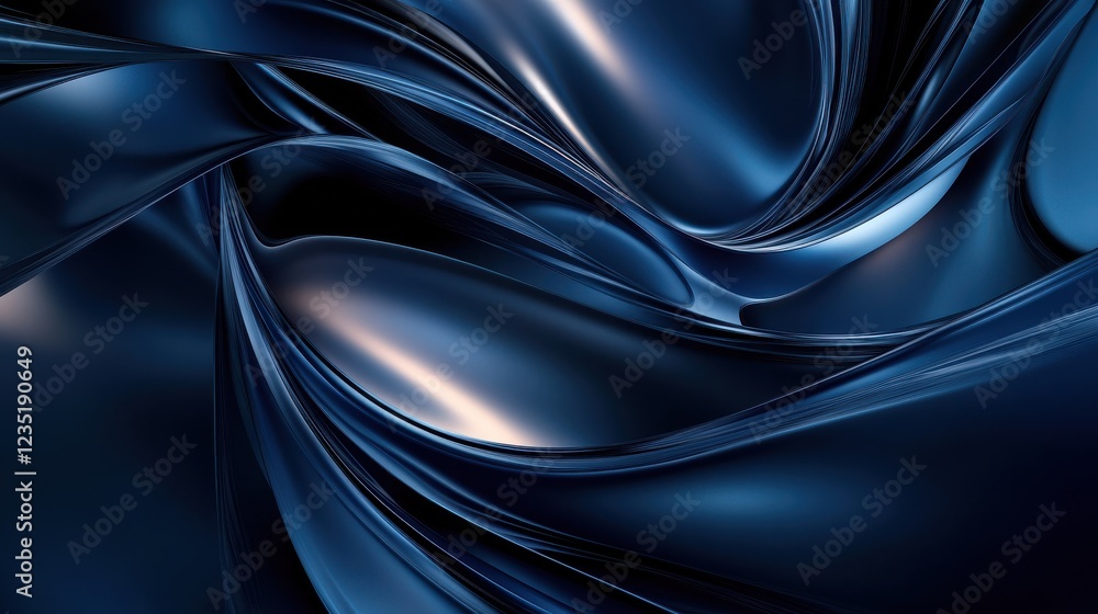 Poster abstract blue wave patterns with glossy curves and fluid motion