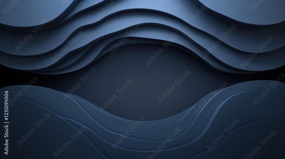 Poster abstract blue waves background with layered paper design elements