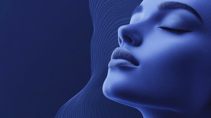 Serene Woman Face Profile with Blue Color Tone and Smooth Skin