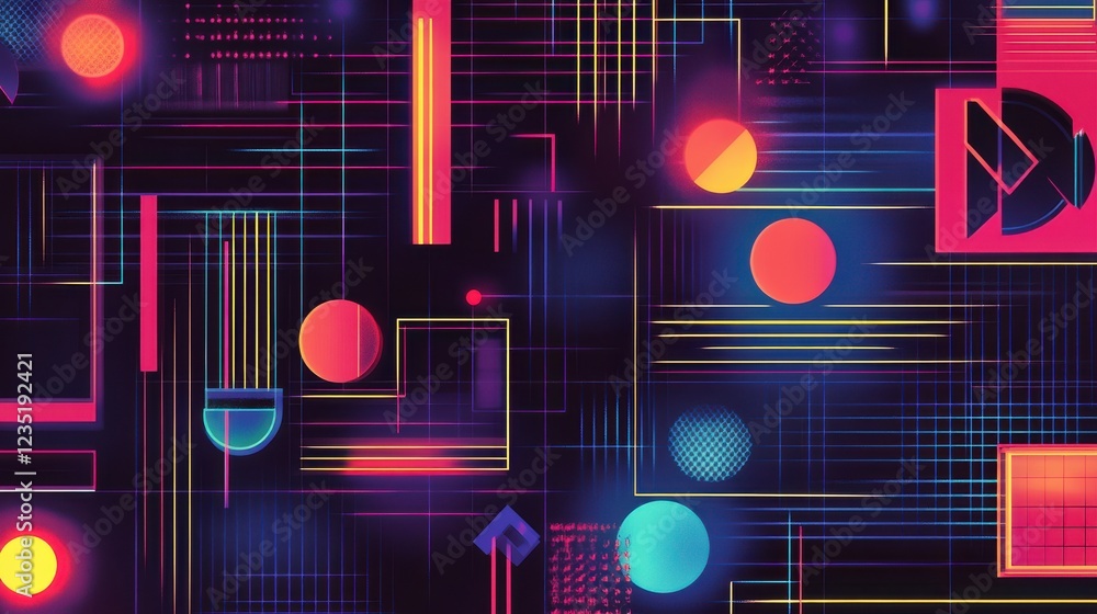 Poster abstract geometric pattern with vibrant colors and dynamic shapes