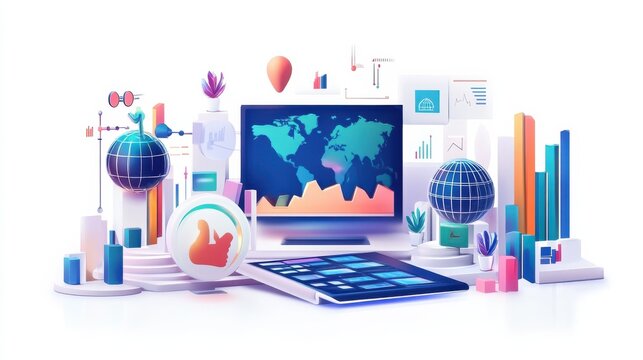 Global marketing strategy abstract concept vector illustration set. Macromarketing, competitive analysis, online reputation management, market analysis, digital image, social media abstract metaphor.