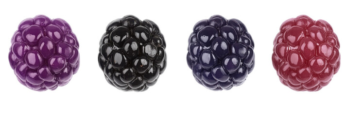 Reihe bunter Gummibärchen: lila, schwarze, blaue, rote Gelatinebonbons mit Himbeergeschmack png