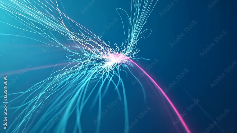 Poster abstract visualization of big data technology with vibrant blue and pink digital network lines for m