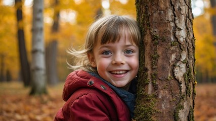 Bright autumn days bring joy and laughter to a young child exploring nature in a vibrant forest filled with golden leaves