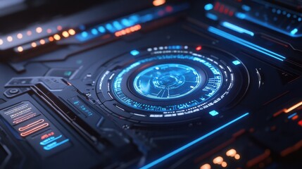 Futuristic Interface with Blue Highlights and High-Tech Design Elements