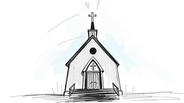 black and white church sketch clip art preview