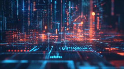 Visual representation of advanced digital algorithms and data interactions in a futuristic cyber environment with glowing graphs and lines. Generative AI