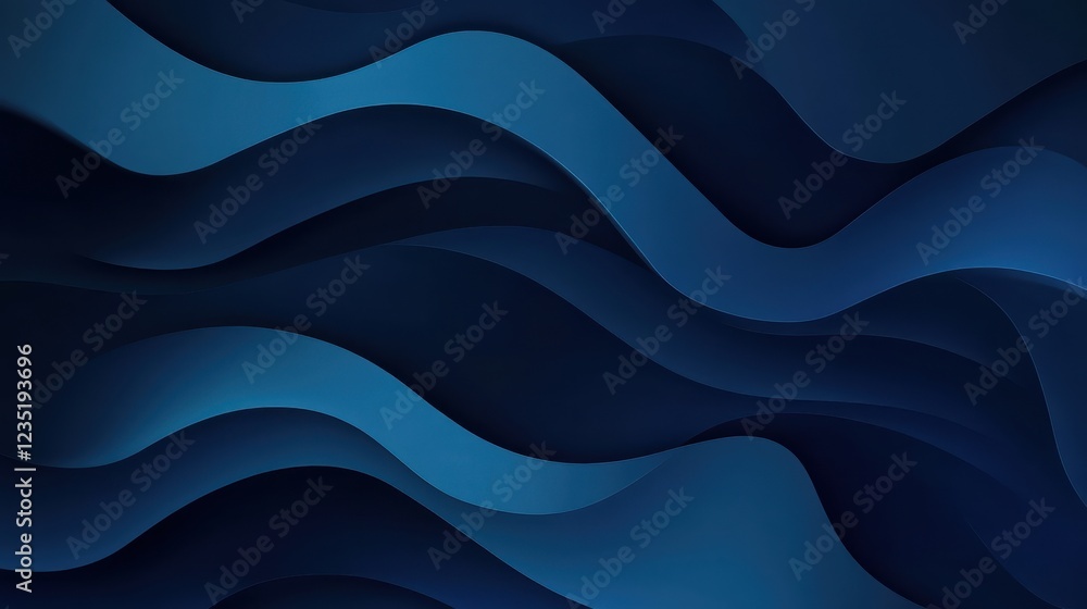 Poster abstract blue waves background design with smooth curves and depth
