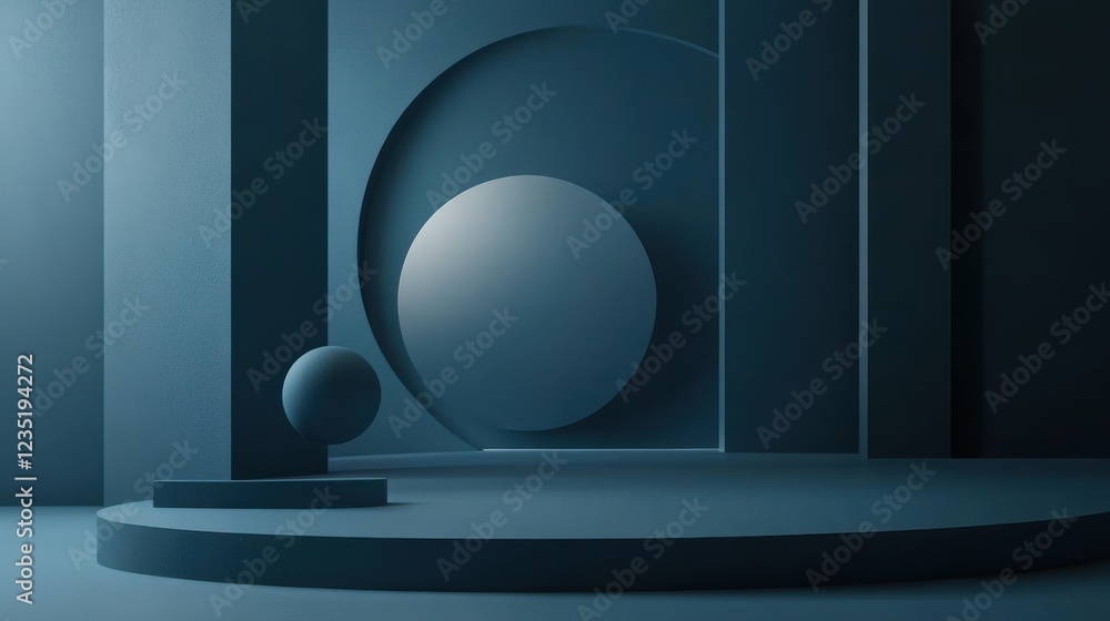 Aufkleber abstract geometry in blue tones with circular forms and shadows