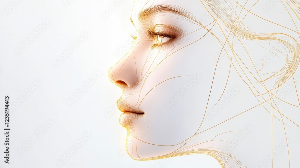 Poster silhouette of a womans face highlighted with golden ratio lines representing beauty and proportion i